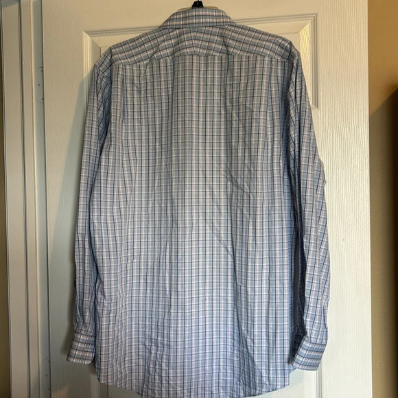 Neiman Marcus men’s blue plaid long sleeve button down shirt size 16 - Picture 6 of 8